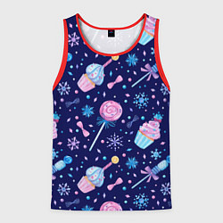 Майка-безрукавка мужская Новогодние сладости - леденцы, цвет: 3D-красный