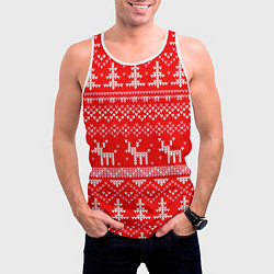 Майка-безрукавка мужская Рождественский красный свитер с оленями, цвет: 3D-белый — фото 2