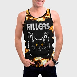 Майка-безрукавка мужская The Killers рок кот и огонь, цвет: 3D-черный — фото 2