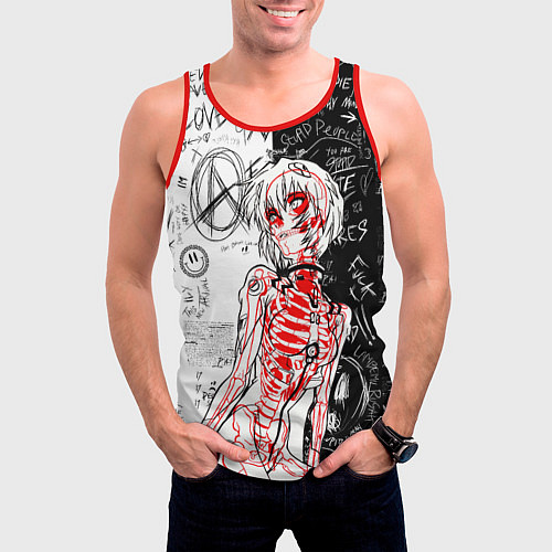 Мужская майка без рукавов Рей Аянами - dead inside mood / 3D-Красный – фото 3