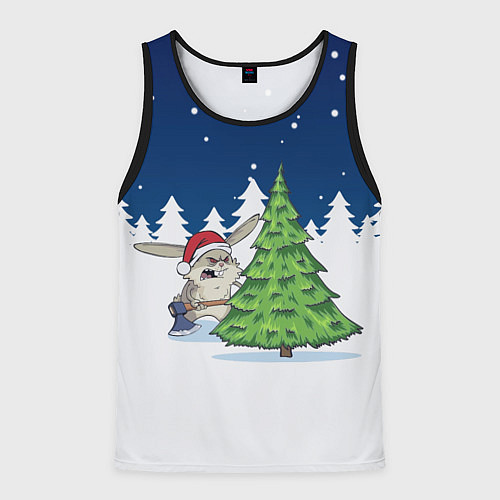 Мужская майка без рукавов Злой кролик и ёлка - 2023 / 3D-Черный – фото 1