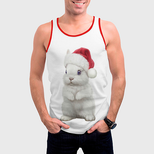 Мужская майка без рукавов Рождественский крольчонок / 3D-Красный – фото 3