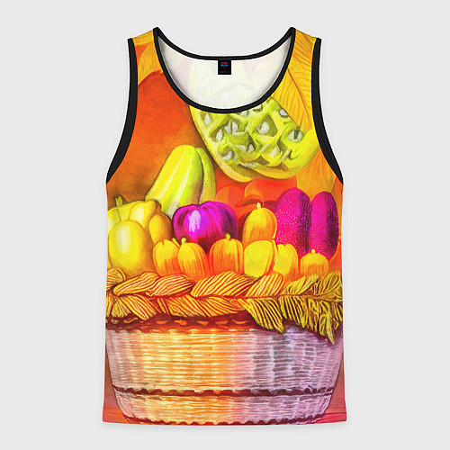 Мужская майка без рукавов Спелые фрукты и овощи в плетеной корзине / 3D-Черный – фото 1