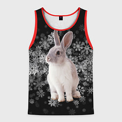 Майка-безрукавка мужская Кролик и пушистые снежинки, цвет: 3D-красный