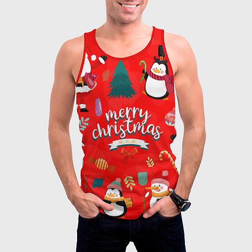 Мужская майка без рукавов Merry christmas art / 3D-Красный – фото 3