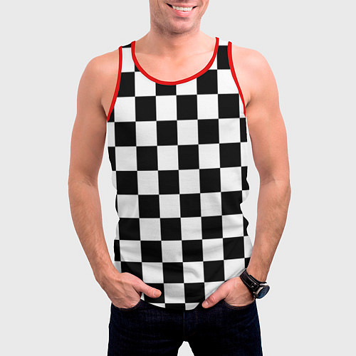 Мужская майка без рукавов Шахматные клетки - текстура / 3D-Красный – фото 3