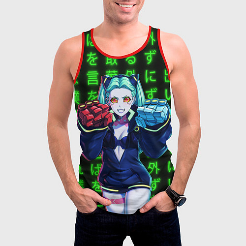 Мужская майка без рукавов Неоновые иероглифы - Rebecca / 3D-Красный – фото 3