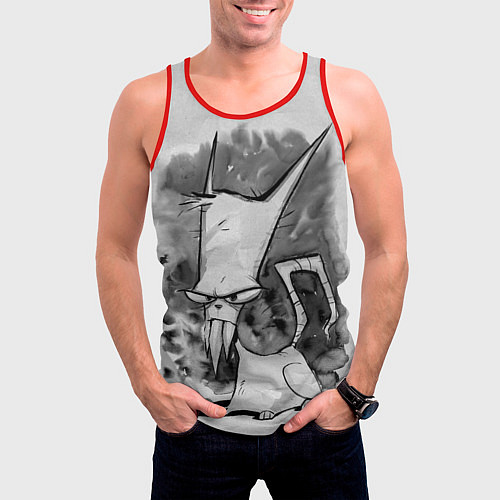 Мужская майка без рукавов Кот зловред - червяк джим / 3D-Красный – фото 3