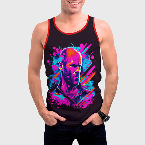 Мужская майка без рукавов Jason Statham - pop art / 3D-Красный – фото 3