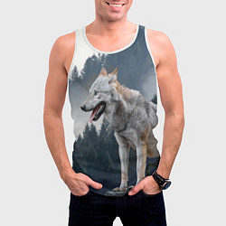 Майка-безрукавка мужская Волк на фоне леса, цвет: 3D-белый — фото 2