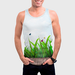 Майка-безрукавка мужская Летняя трава и бабочки, цвет: 3D-белый — фото 2