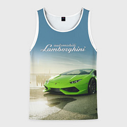 Майка-безрукавка мужская Ламборджини на берегу океана, цвет: 3D-белый