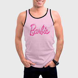 Майка-безрукавка мужская Барби - логотип на клетчатом фоне, цвет: 3D-черный — фото 2
