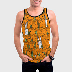 Майка-безрукавка мужская Милые кролики в морковном поле, цвет: 3D-черный — фото 2