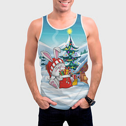 Майка-безрукавка мужская Зайка - Новый год 2023, цвет: 3D-белый — фото 2