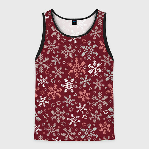 Мужская майка без рукавов Новогодний узор из снежинок / 3D-Черный – фото 1
