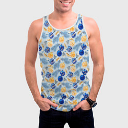Майка-безрукавка мужская Шарики новогодние ёлочные, синие, цвет: 3D-белый — фото 2