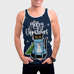 Майка-безрукавка мужская Котик: merry christmas, цвет: 3D-белый — фото 2