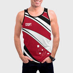 Майка-безрукавка мужская Красно черная абстракция на белом спорт, цвет: 3D-черный — фото 2