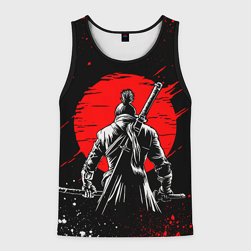 Мужская майка без рукавов Самурай - красное солнце / 3D-Черный – фото 1