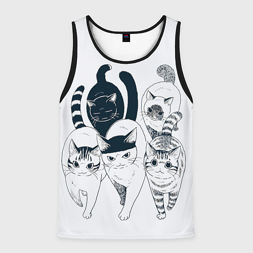 Мужская майка без рукавов Любопытные кошки / 3D-Черный – фото 1