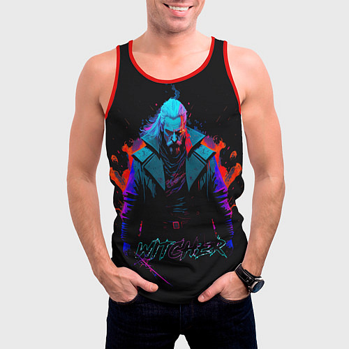 Мужская майка без рукавов Witcher in neon style / 3D-Красный – фото 3