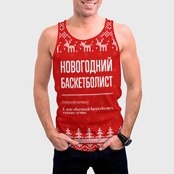 Майка-безрукавка мужская Новогодний баскетболист: свитер с оленями, цвет: 3D-красный — фото 2