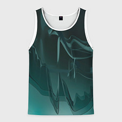 Майка-безрукавка мужская Волнообразные тёмно-зелёные линии, цвет: 3D-белый