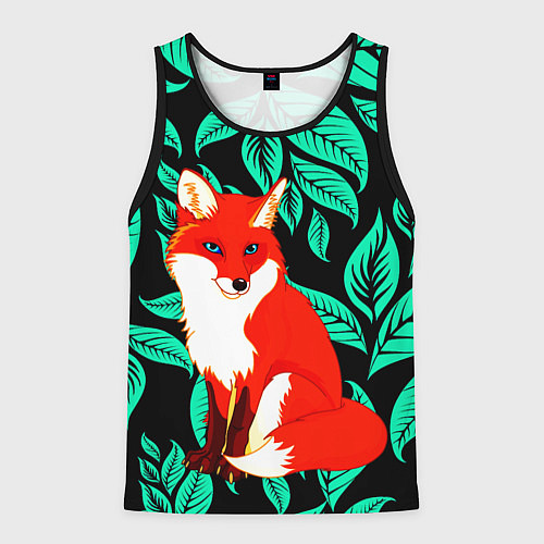 Мужская майка без рукавов Лиса на фоне листьев / 3D-Черный – фото 1