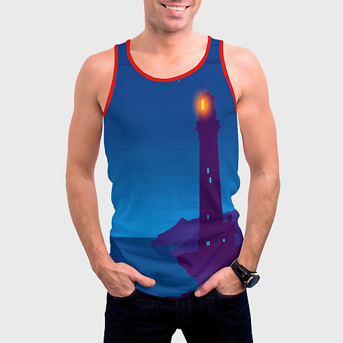 Мужская майка без рукавов Маяк в ночи / 3D-Красный – фото 3