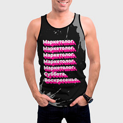Майка-безрукавка мужская Маркетолог суббота воскресенье на темном фоне, цвет: 3D-черный — фото 2