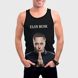 Майка-безрукавка мужская Илон Маск, портрет на черном фоне, цвет: 3D-черный — фото 2