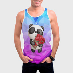 Майка-безрукавка мужская Панда с букетом цветов, цвет: 3D-белый — фото 2