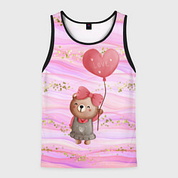 Майка-безрукавка мужская Мишка с шариком Love, цвет: 3D-черный