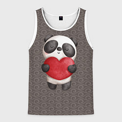 Майка-безрукавка мужская Панда с сердечком, цвет: 3D-белый