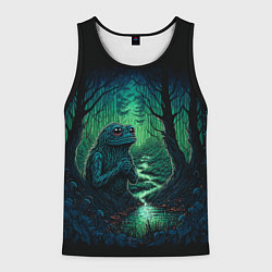 Майка-безрукавка мужская Лягушонок Пепе сидит на болоте, цвет: 3D-черный