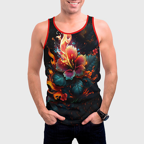 Мужская майка без рукавов Огненный цветок на темном фоне / 3D-Красный – фото 3