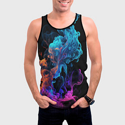 Майка-безрукавка мужская Неоновый цветной дым на черном фоне, цвет: 3D-черный — фото 2
