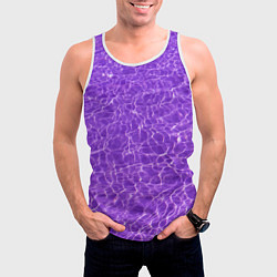 Майка-безрукавка мужская Абстрактные фиолетовые волны воды, цвет: 3D-белый — фото 2