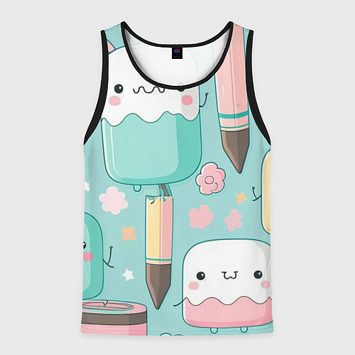 Мужская майка без рукавов Милые предметы с лицами / 3D-Черный – фото 1