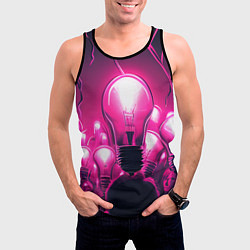 Майка-безрукавка мужская Абстрактные идеи в виде лампочек у людей в неоново, цвет: 3D-черный — фото 2