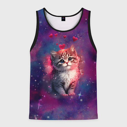 Мужская майка без рукавов Космически котенок / 3D-Черный – фото 1