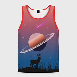 Майка-безрукавка мужская Сатурн на фоне падающих звезд и кометы, цвет: 3D-красный