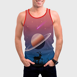 Майка-безрукавка мужская Сатурн на фоне падающих звезд и кометы, цвет: 3D-красный — фото 2