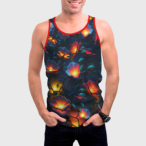 Мужская майка без рукавов Светящиеся цветы / 3D-Красный – фото 3