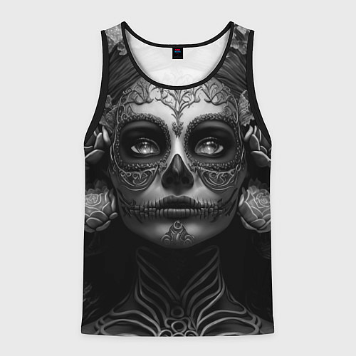 Мужская майка без рукавов Девушка с макияжем для дня мертвых / 3D-Черный – фото 1