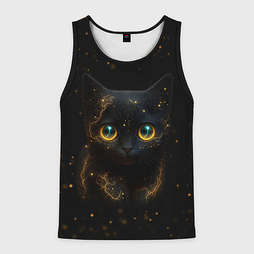 Мужская майка без рукавов Черный котенок с желтыми глазами - нейросеть / 3D-Черный – фото 1