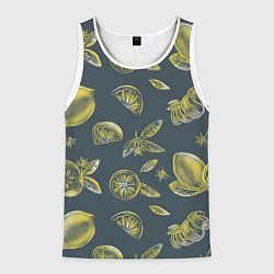 Майка-безрукавка мужская Лимоны в карандаше на сером фоне, цвет: 3D-белый