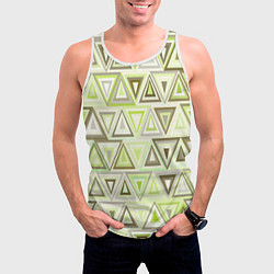 Майка-безрукавка мужская Геометрический светло-зелёный паттерн из треугольн, цвет: 3D-белый — фото 2