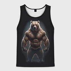 Майка-безрукавка мужская Сильный медведь спортсмен, цвет: 3D-черный